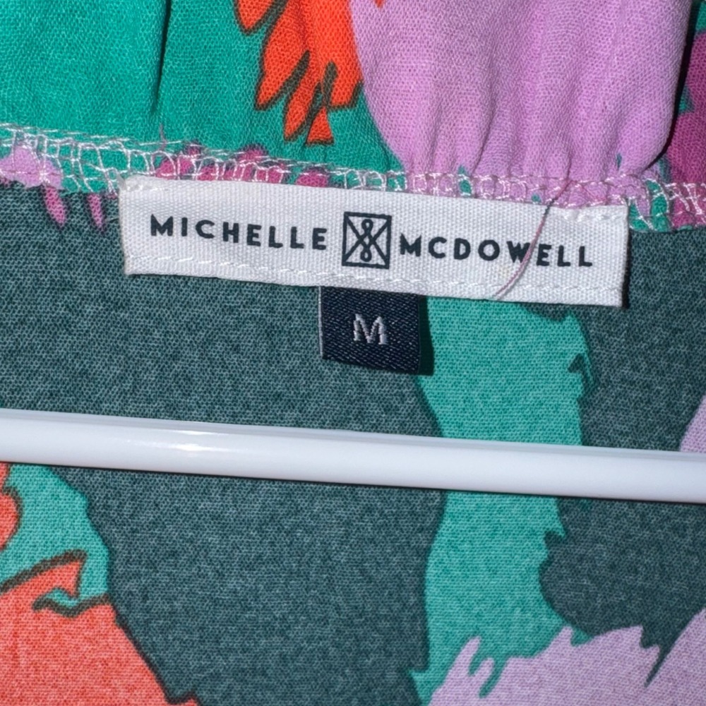 Michelle McDowell Abstract Print Ruffle V-Neck Blouse Multicolor Long Sleeve M - Picture 2 of 3